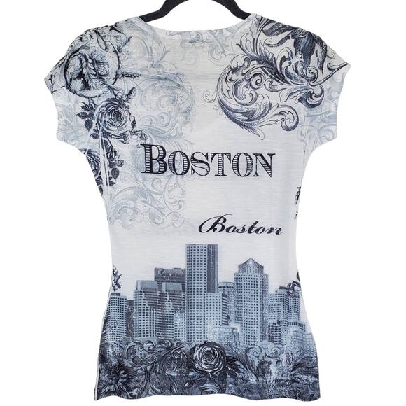 Sweet Gisele Top Size S Boston Graphic T-Shirt Tee Stud Embellished Bling NWOT - Picture 2 of 9